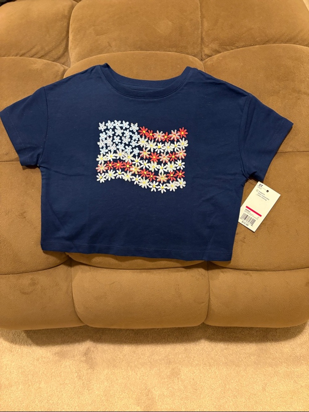 NWT Jumping Beans Navy Girls' Daisy Flag Tee with Multicolor Flowers in 5T